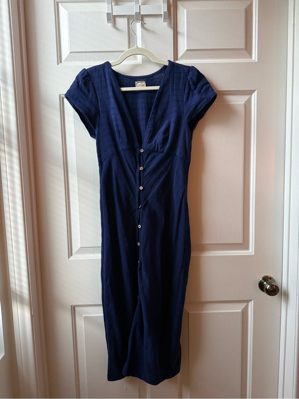 Free People Indigo Button-Front Linen Midi Dress, Size S - Hemmed for petite